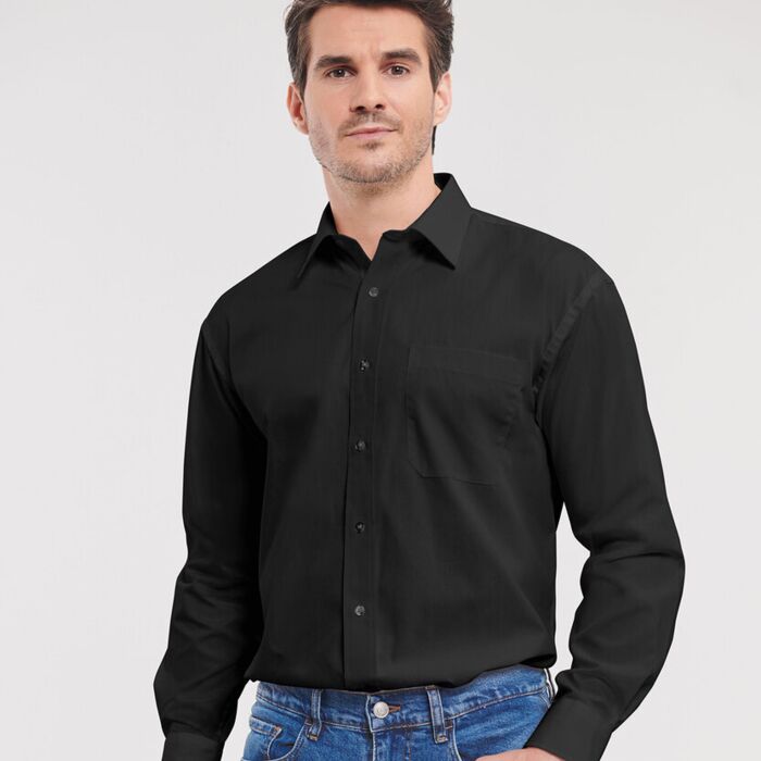 Long sleeve pure cotton easycare poplin shirt Thumbnail
