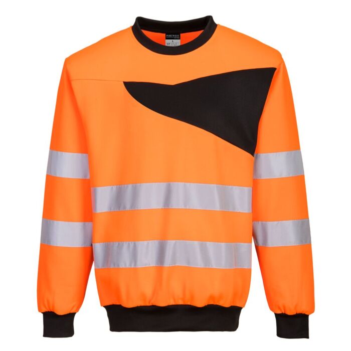 Portwest PW2 Hi-Vis Crew Neck Sweatshirt Orange/Black Thumbnail